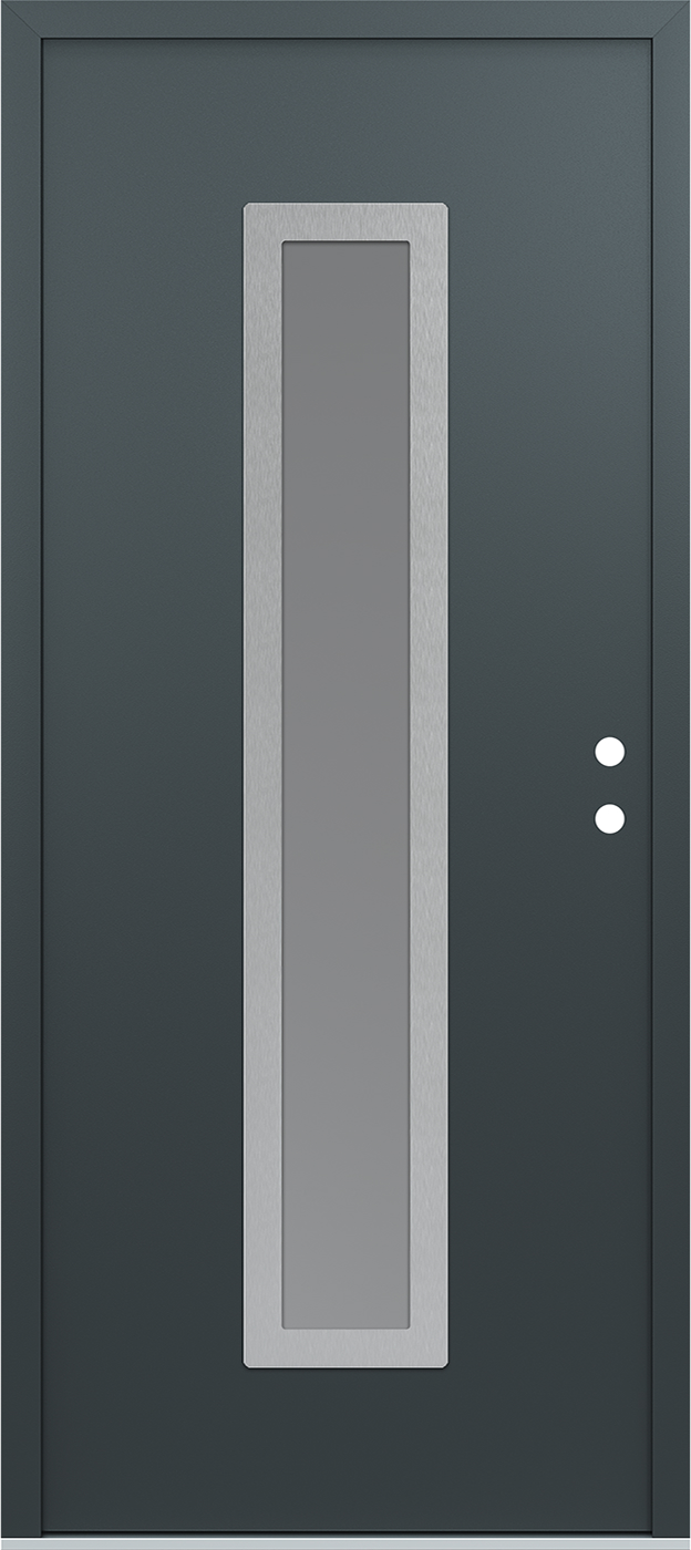 Modern Steel Front Door DIAMOND A11 36" X 80" ANTHRACITE/ANTHRACITE FROSTED GLASS PANEL STAINLESS STEEL LHI