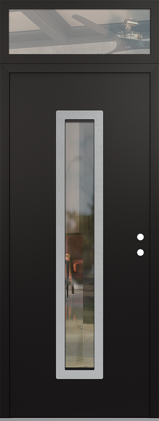 Modern Steel Front Door DIAMOND A11 36" X 96" BLACK/BLACK CLEAR GLASS PANEL STAINLESS STEEL LHI WITH TRANSOM CLEAR GLASS