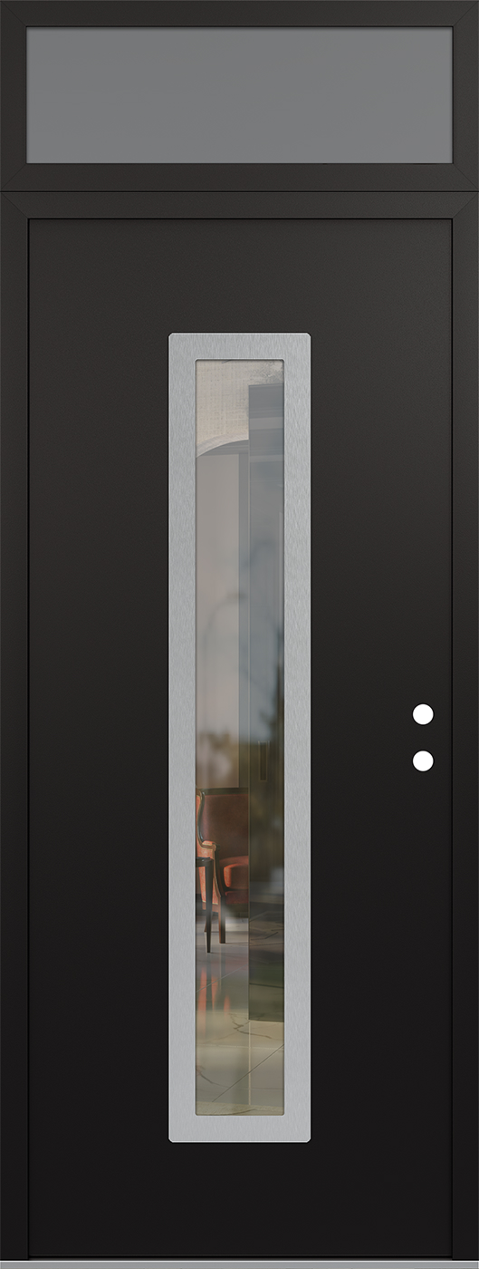 Modern Steel Front Door DIAMOND A11 36" X 96" BLACK/BLACK CLEAR GLASS PANEL STAINLESS STEEL LHI WITH TRANSOM FROSTED GLASS