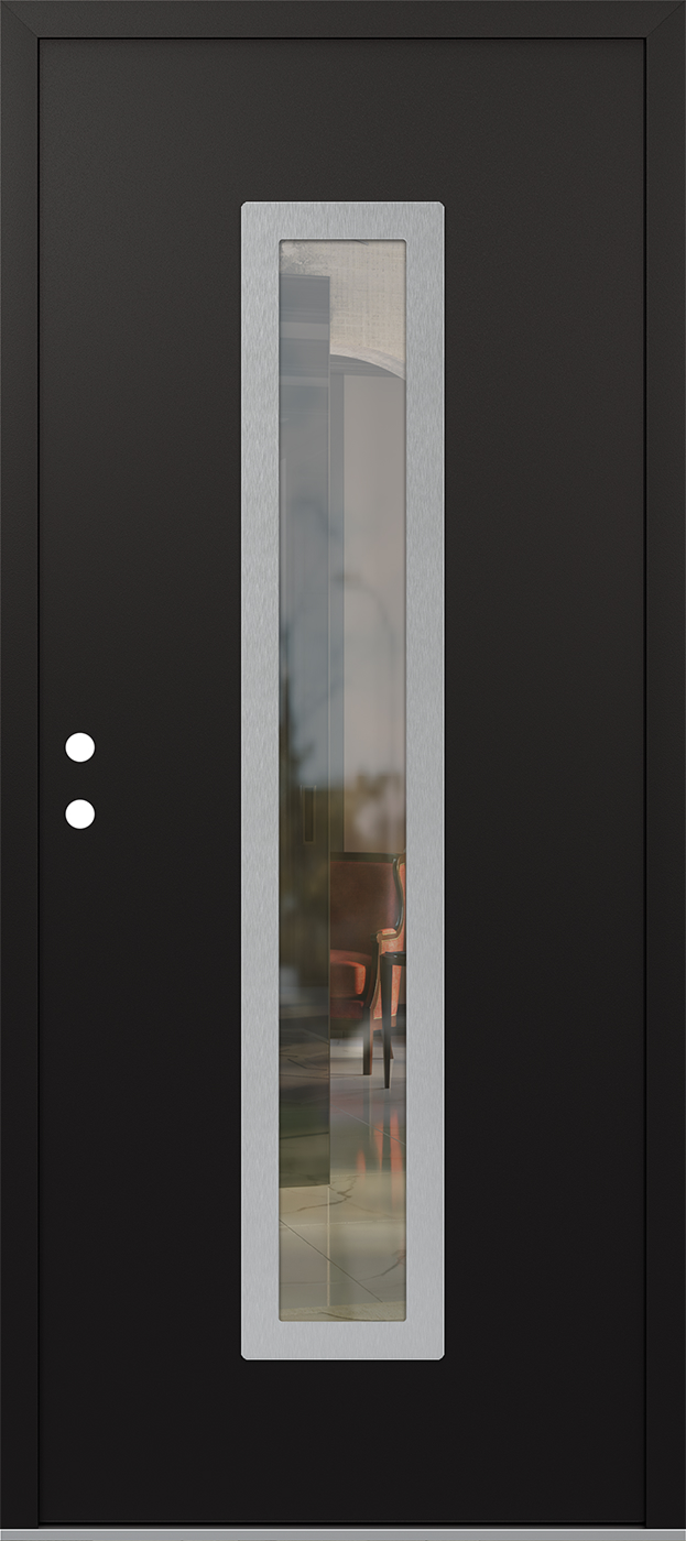 Modern Steel Front Door DIAMOND A11 36" X 80" BLACK/BLACK CLEAR GLASS PANEL STAINLESS STEEL RHI