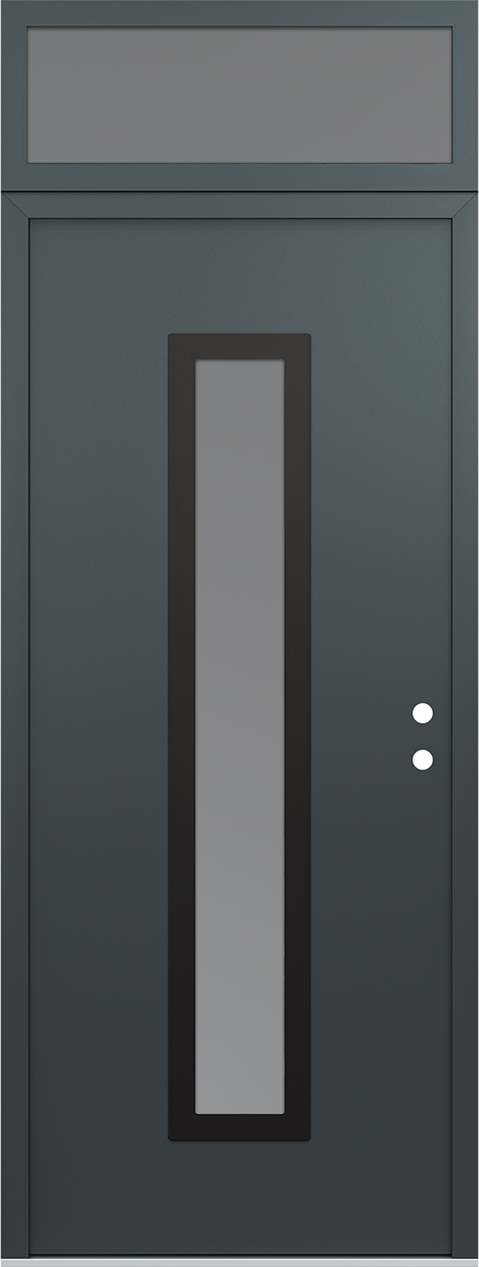 Modern Steel Front Door DIAMOND A11 36" X 96" ANTHRACITE/ANTHRACITE FROSTED GLASS PANEL BLACK LHI WITH TRANSOM MIRRORED GLASS
