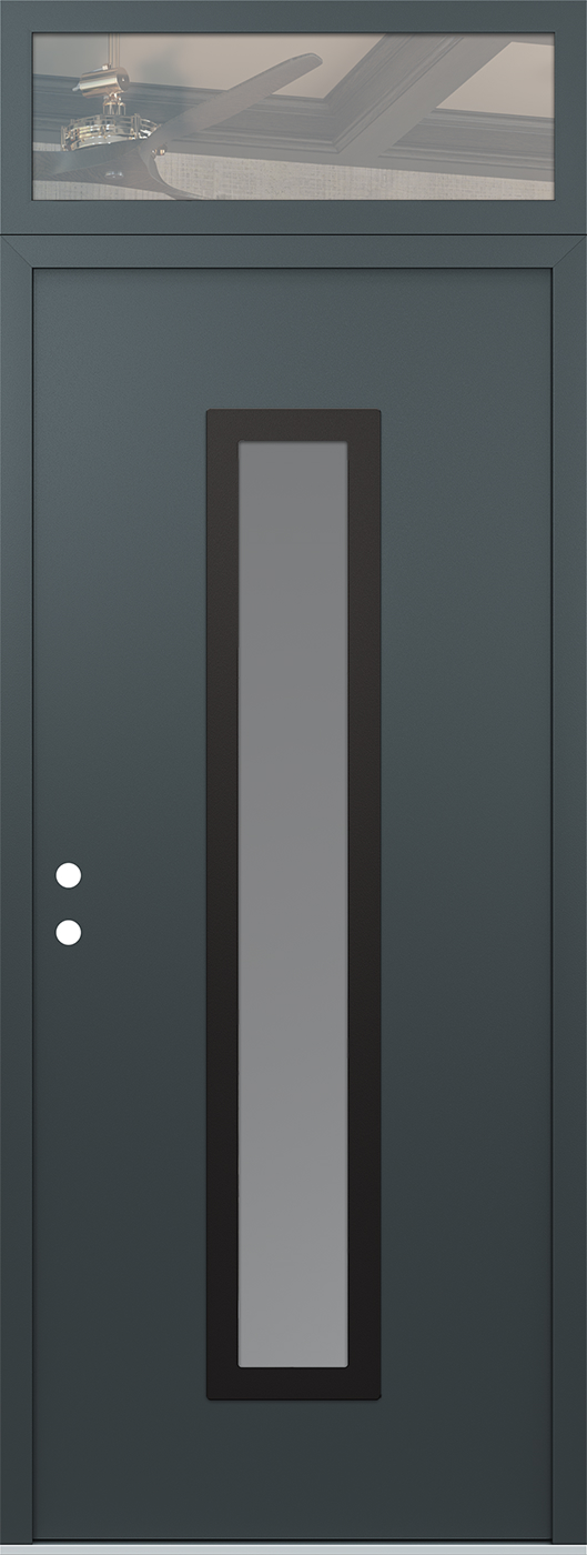 Modern Steel Front Door DIAMOND A11 36" X 96" ANTHRACITE/ANTHRACITE FROSTED GLASS PANEL BLACK RHI WITH TRANSOM MIRRORED GLASS