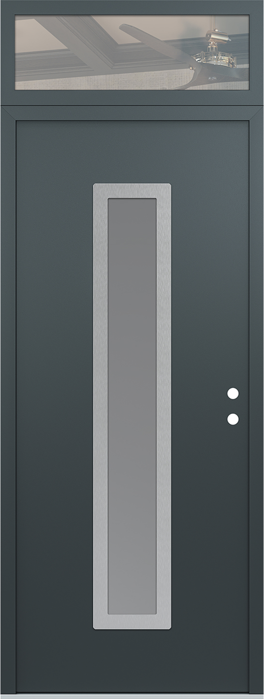 Modern Steel Front Door DIAMOND A11 36" X 96" ANTHRACITE/ANTHRACITE FROSTED GLASS PANEL STAINLESS STEEL LHI WITH TRANSOM FROSTED GLASS
