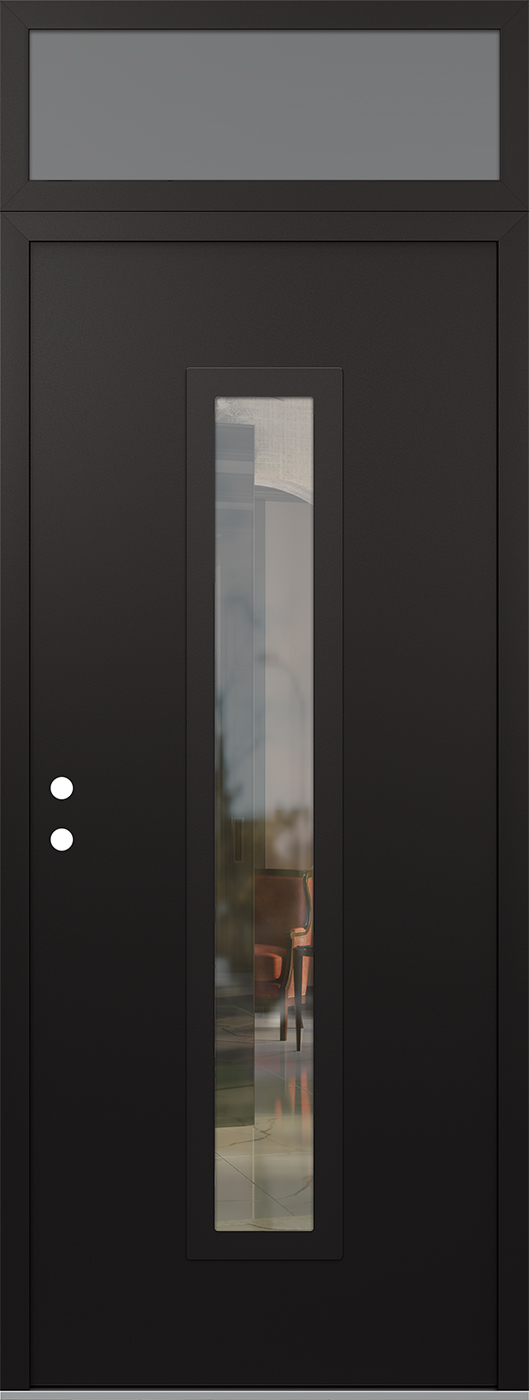 Modern Steel Front Door DIAMOND A11 36" X 96" BLACK/BLACK CLEAR GLASS PANEL BLACK RHI WITH TRANSOM FROSTED GLASS