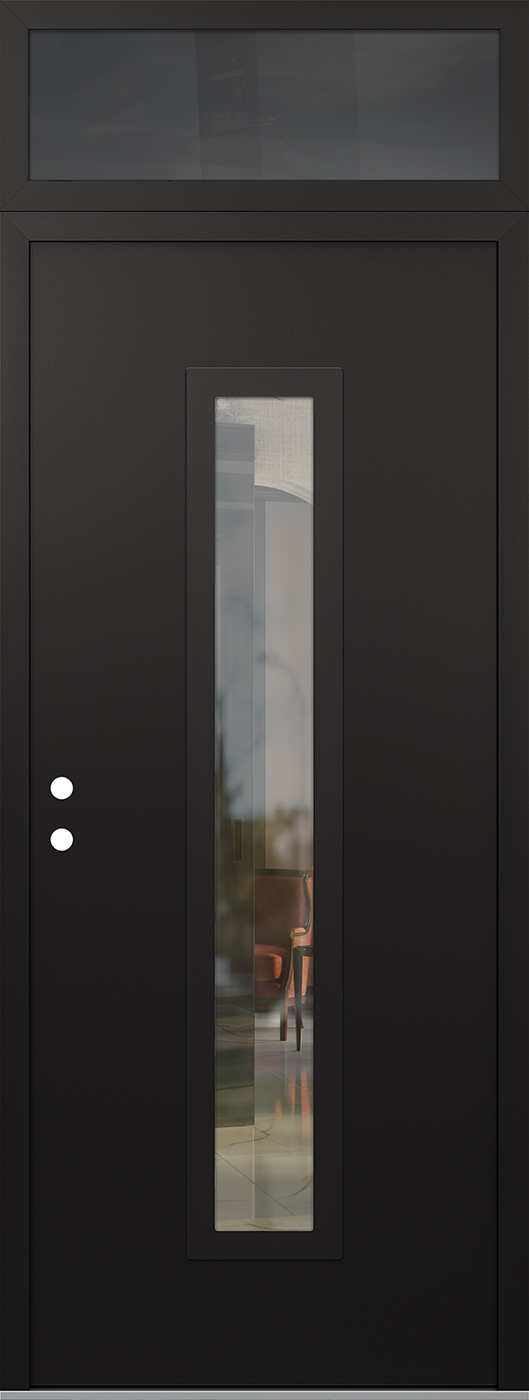 Modern Steel Front Door DIAMOND A11 36" X 96" BLACK/BLACK CLEAR GLASS PANEL BLACK RHI WITH TRANSOM MIRRORED GLASS