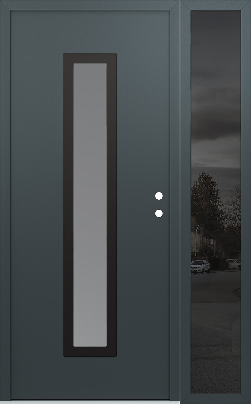 Modern Steel Front Door DIAMOND A11 48" X 80" ANTHRACITE/ANTHRACITE FROSTED GLASS PANEL BLACK LHI WITH SIDELITE FROSTED GLASS