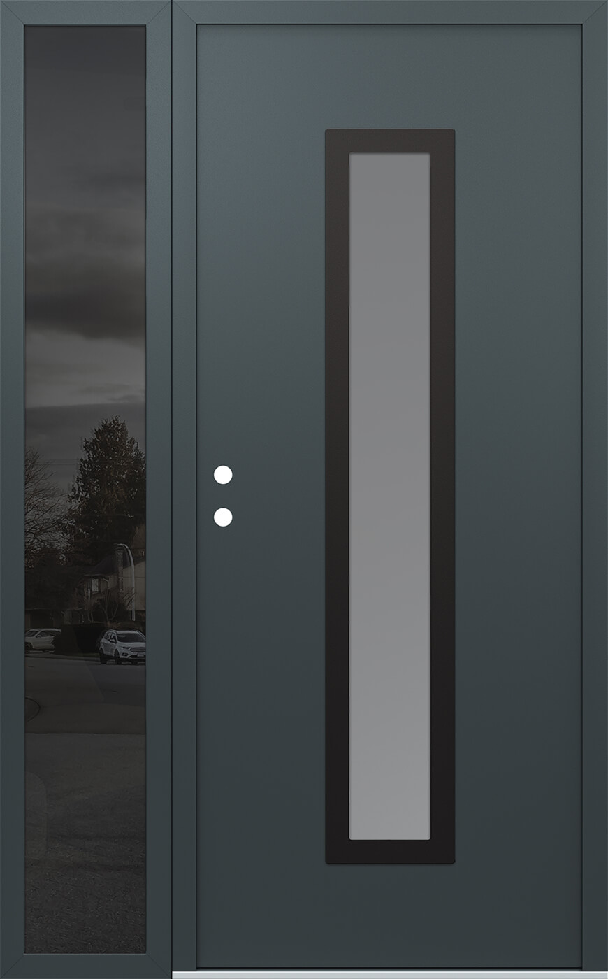 Modern Steel Front Door DIAMOND A11 48" X 80" ANTHRACITE/ANTHRACITE FROSTED GLASS PANEL BLACK RHI WITH SIDELITE FROSTED GLASS