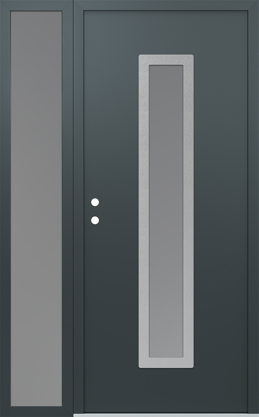 Modern Steel Front Door DIAMOND A11 48" X 80" ANTHRACITE/ANTHRACITE FROSTED GLASS PANEL STAINLESS STEEL LHI WITH SIDELITE CLEAR GLASS