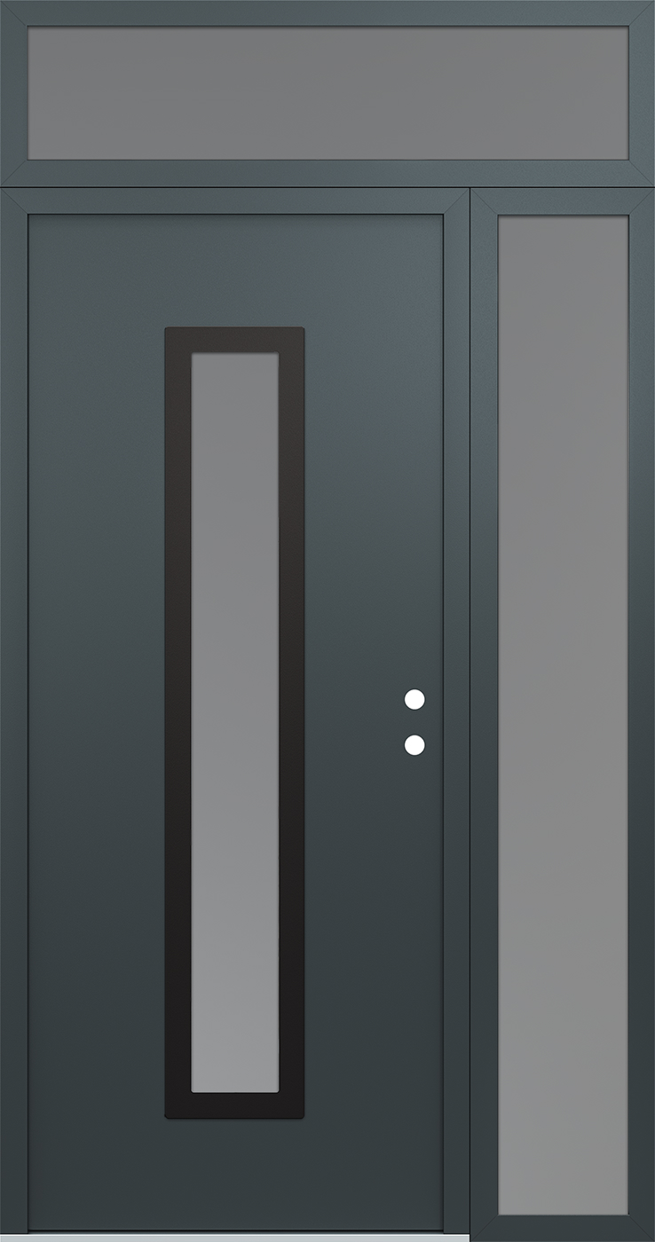 Modern Steel Front Door DIAMOND A11 48" X 96" ANTHRACITE/ANTHRACITE FROSTED GLASS PANEL BLACK LHI WITH SIDELITE AND TRANSOM CLEAR GLASS