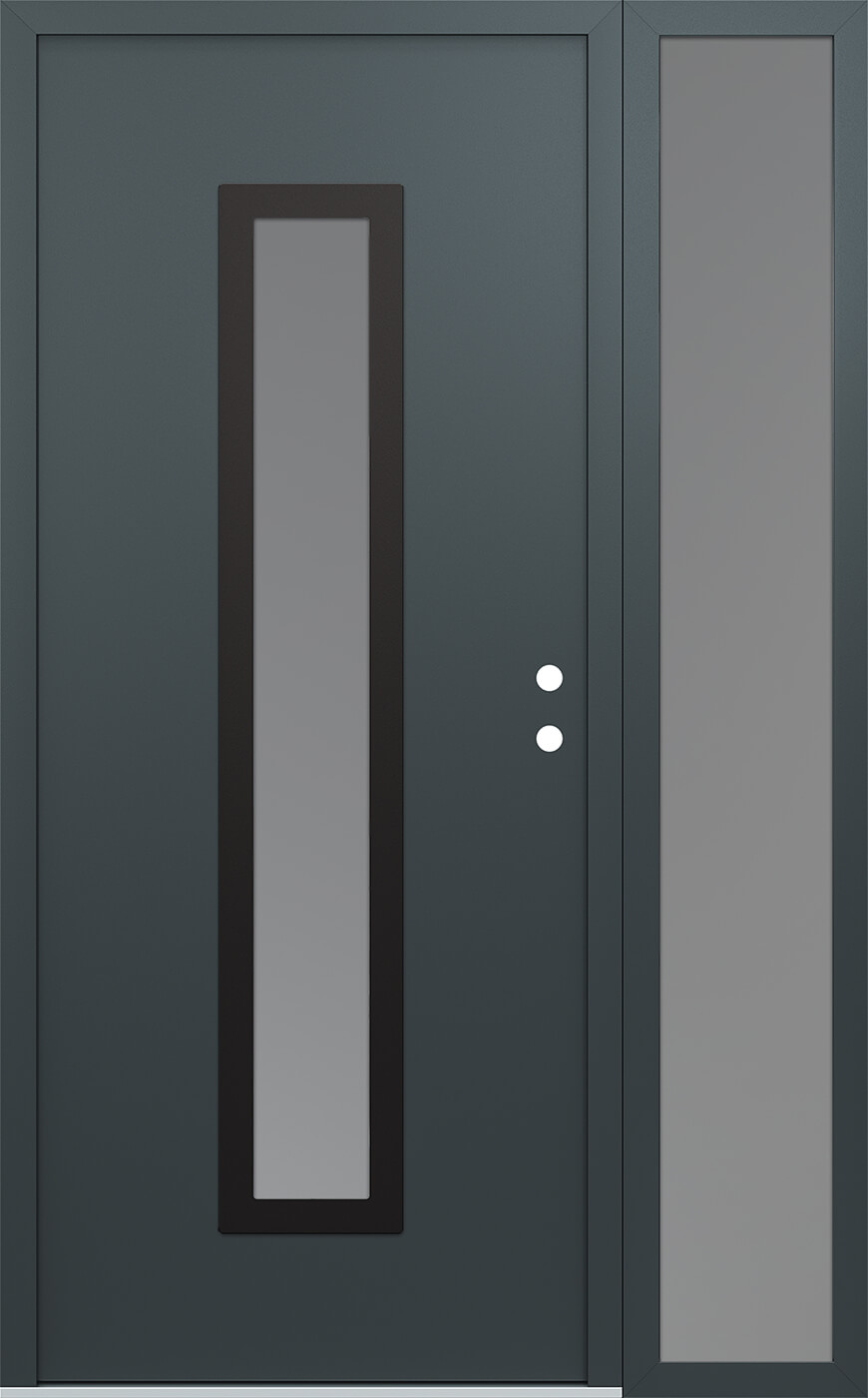 Modern Steel Front Door DIAMOND A11 50" X 80" ANTHRACITE/ANTHRACITE FROSTED GLASS PANEL BLACK LHI WITH SIDELITE CLEAR GLASS