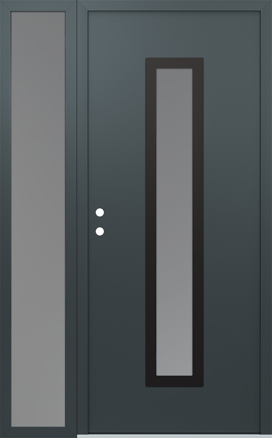 Modern Steel Front Door DIAMOND A11 50" X 80" ANTHRACITE/ANTHRACITE FROSTED GLASS PANEL BLACK RHI WITH SIDELITE CLEAR GLASS