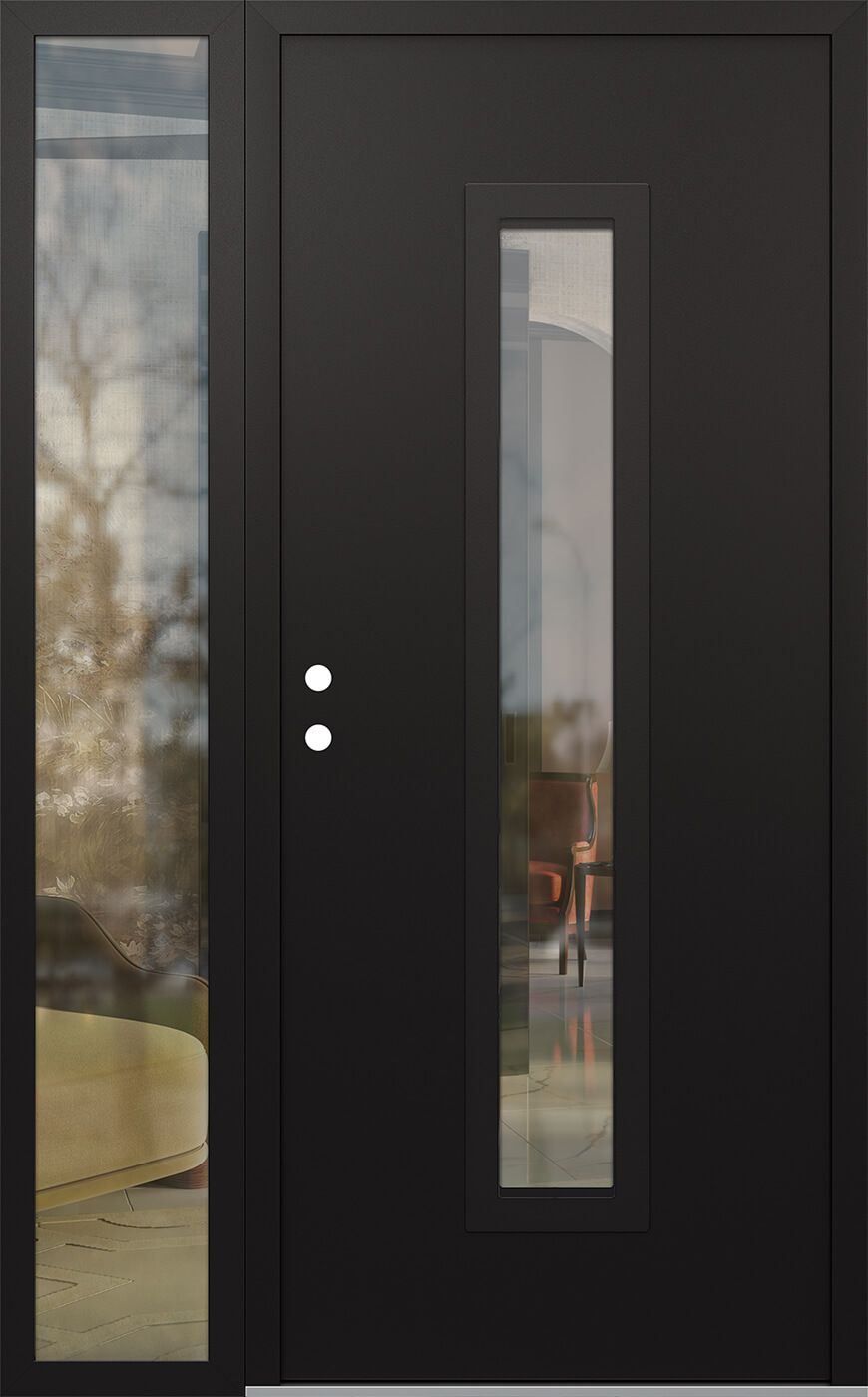 Modern Steel Front Door DIAMOND A11 50" X 80" BLACK/BLACK CLEAR GLASS PANEL BLACK RHI WITH SIDELITE CLEAR GLASS