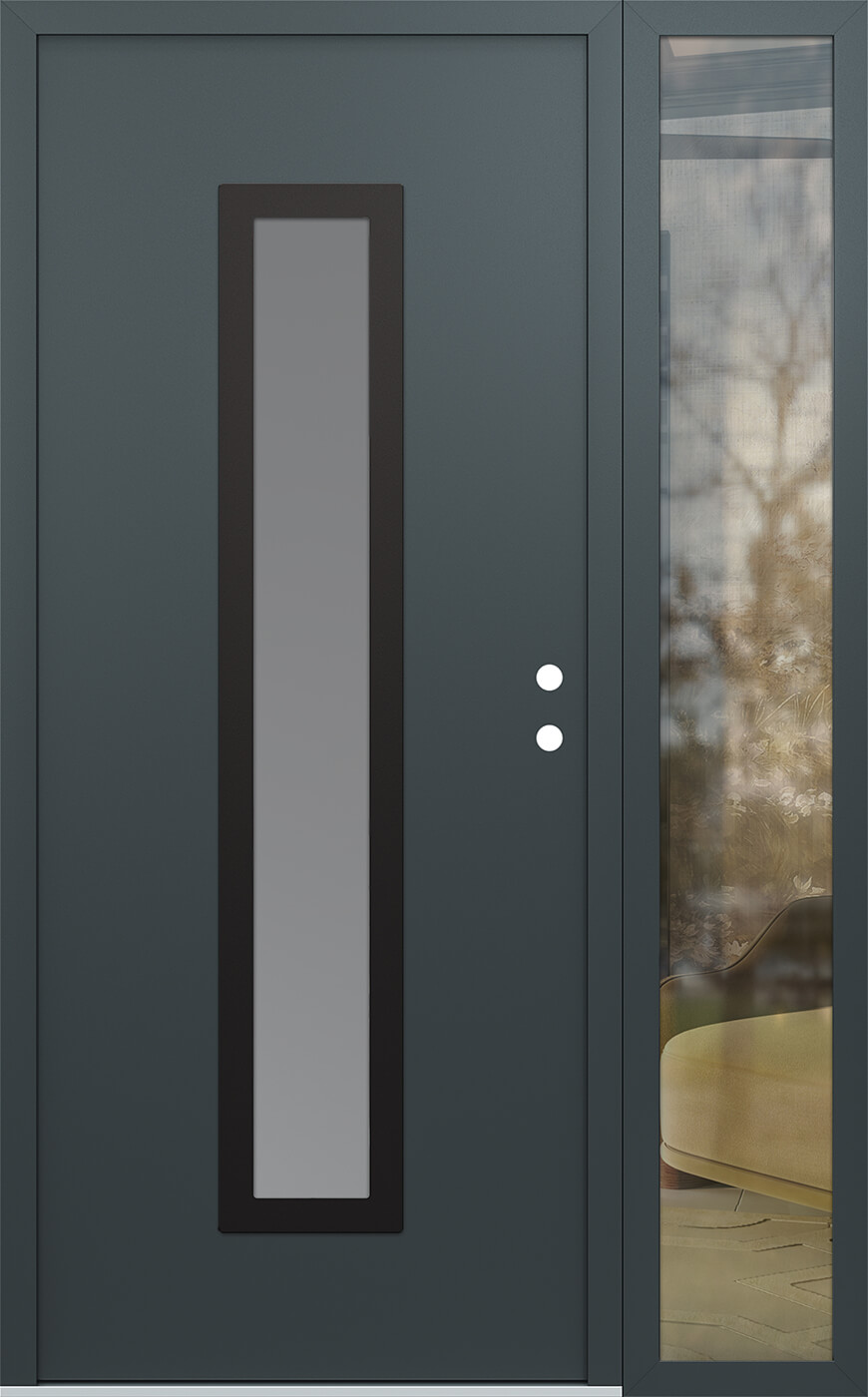 Modern Steel Front Door DIAMOND A11 52" X 80" ANTHRACITE/ANTHRACITE FROSTED GLASS PANEL BLACK LHI WITH SIDELITE MIRRORED GLASS