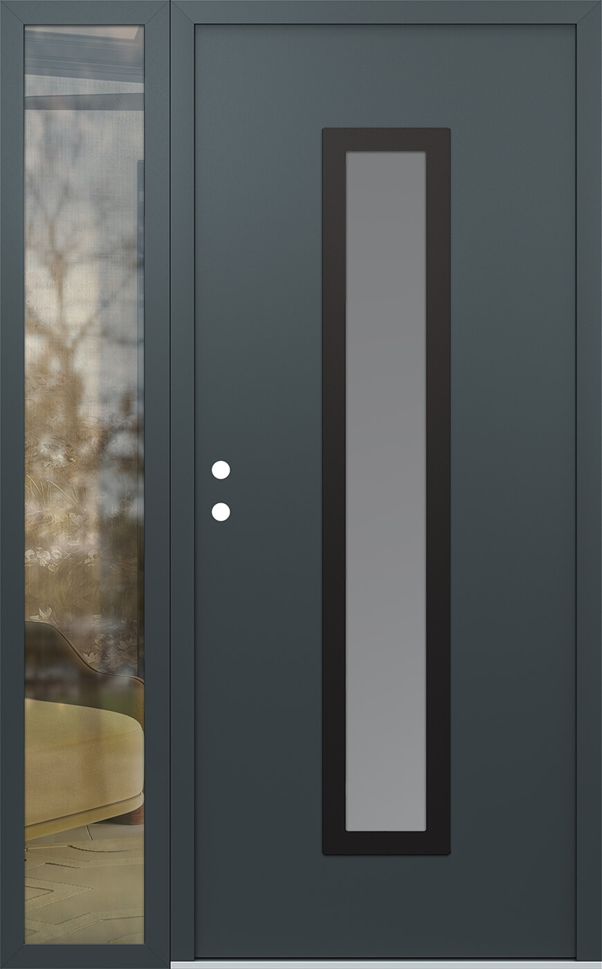 Modern Steel Front Door DIAMOND A11 52" X 80" ANTHRACITE/ANTHRACITE FROSTED GLASS PANEL BLACK RHI WITH SIDELITE MIRRORED GLASS