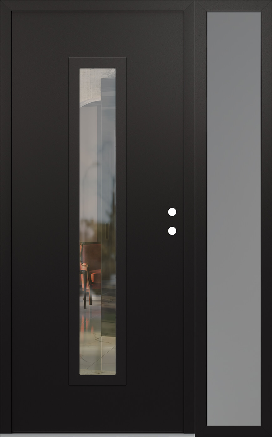 Modern Steel Front Door DIAMOND A11 52" X 80" BLACK/BLACK CLEAR GLASS PANEL BLACK LHI WITH SIDELITE FROSTED GLASS