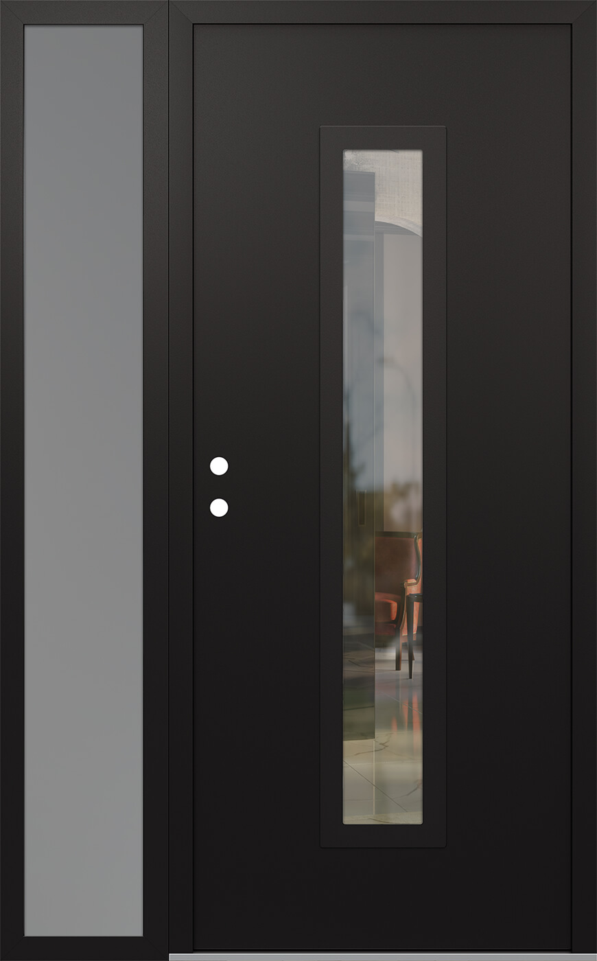Modern Steel Front Door DIAMOND A11 52" X 80" BLACK/BLACK CLEAR GLASS PANEL BLACK RHI WITH SIDELITE FROSTED GLASS