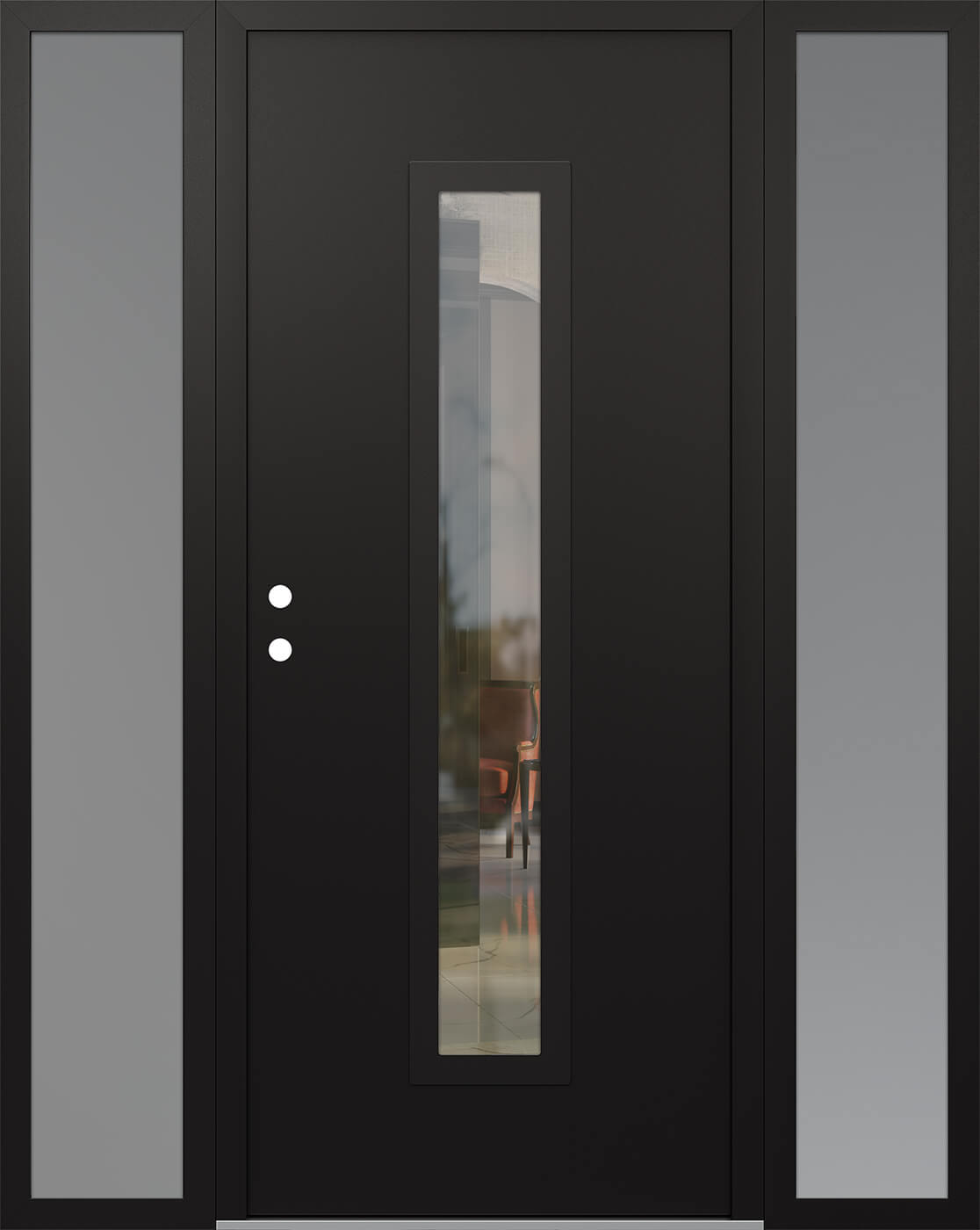 Modern Steel Front Door DIAMOND A11 60" X 80" BLACK/BLACK CLEAR GLASS PANEL BLACK RHI WITH 2 SIDELITES CLEAR GLASS