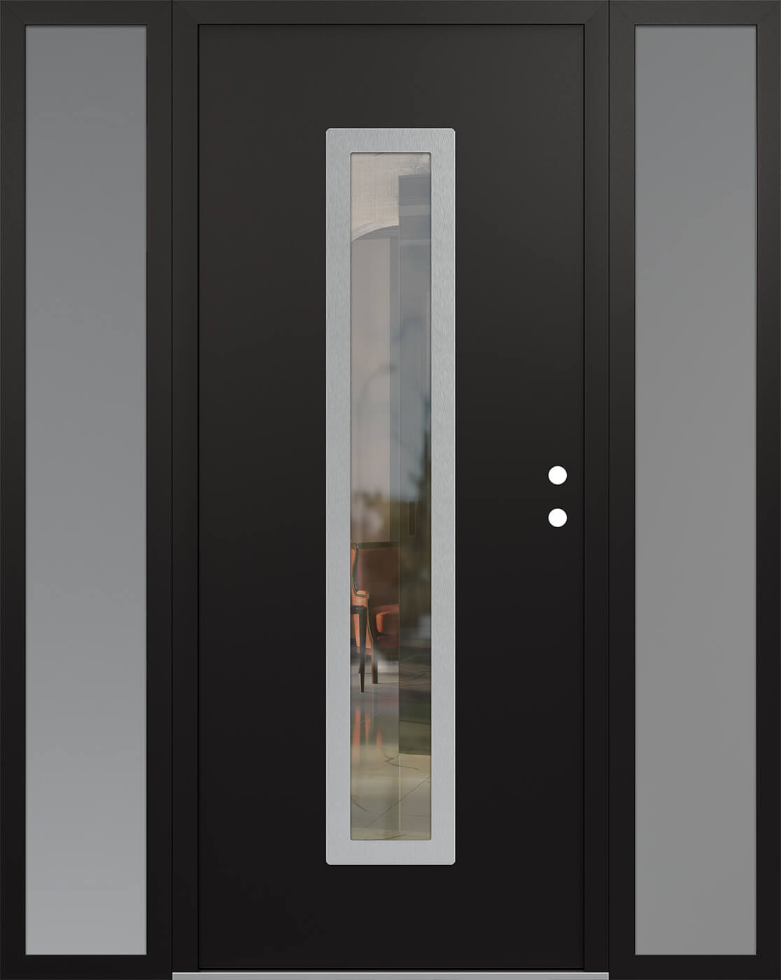 Modern Steel Front Door DIAMOND A11 60" X 80" BLACK/BLACK CLEAR GLASS PANEL STAINLESS STEEL LHI WITH 2 SIDELITES MIRRORED GLASS