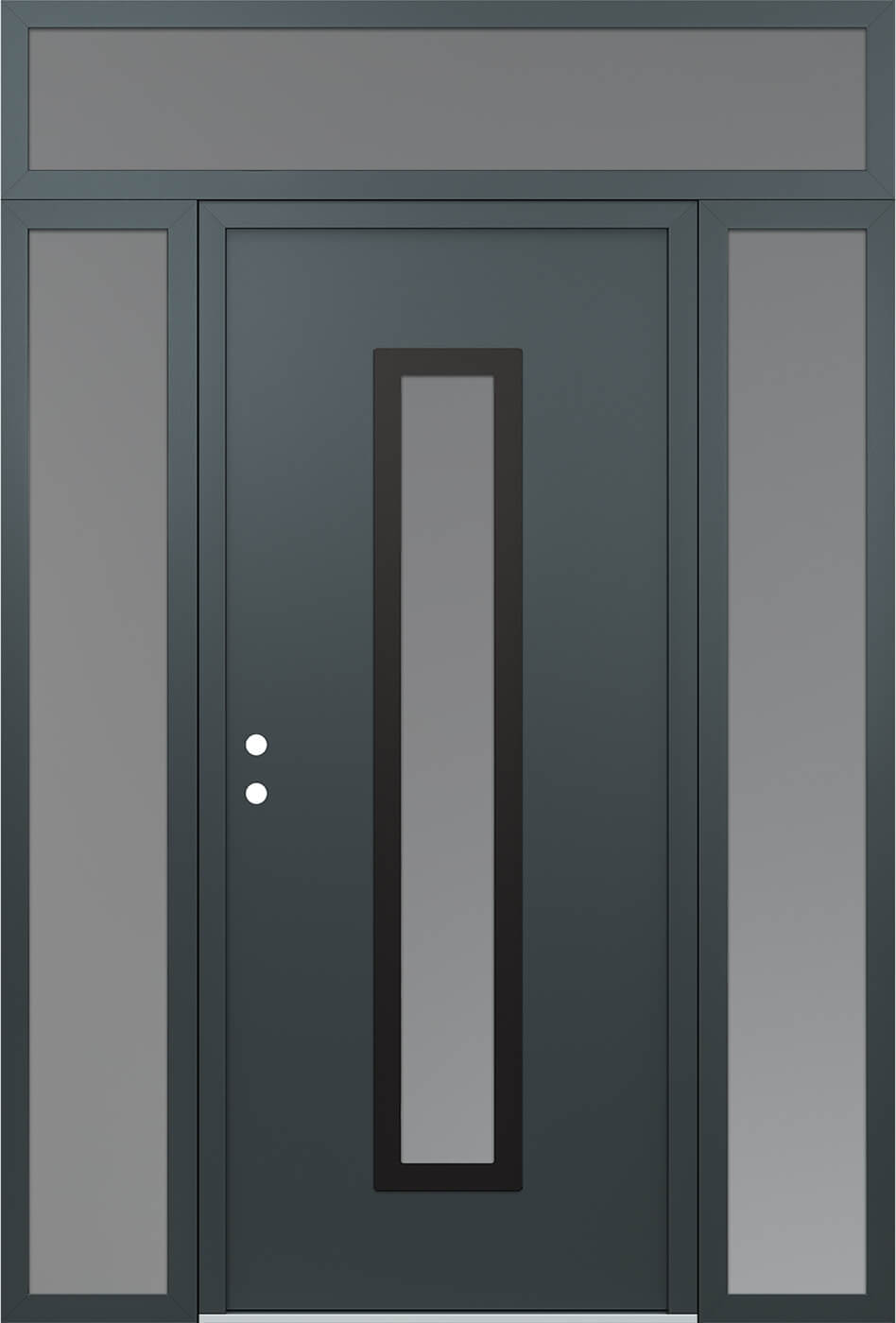 Modern Steel Front Door DIAMOND A11 60" X 96" ANTHRACITE/ANTHRACITE FROSTED GLASS PANEL BLACK RHI WITH 2 SIDELITES AND TRANSOM MIRRORED GLASS