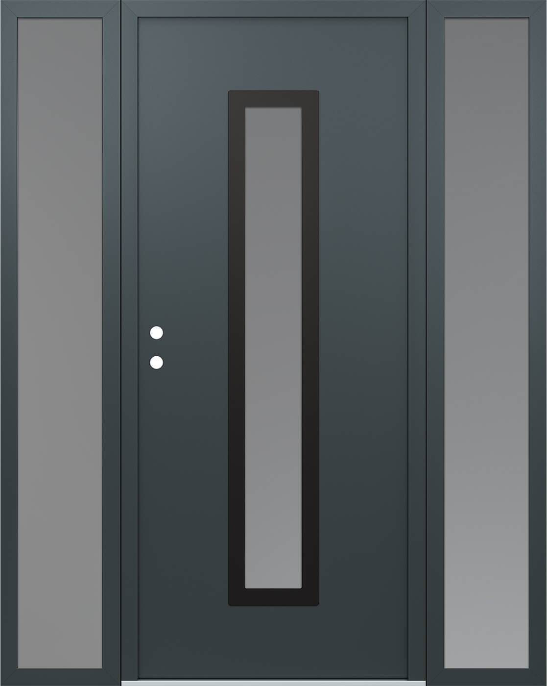 Modern Steel Front Door DIAMOND A11 64" X 80" ANTHRACITE/ANTHRACITE FROSTED GLASS PANEL BLACK RHI WITH 2 SIDELITES MIRRORED GLASS