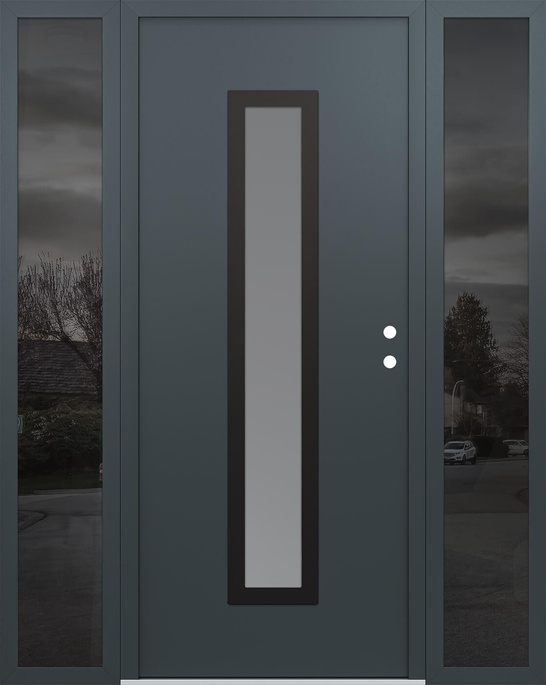 Modern Steel Front Door DIAMOND A11 68" X 80" ANTHRACITE/ANTHRACITE FROSTED GLASS PANEL BLACK LHI WITH 2 SIDELITES FROSTED GLASS