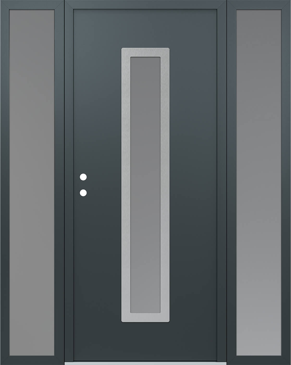 Modern Steel Front Door DIAMOND A11 68" X 80" ANTHRACITE/ANTHRACITE FROSTED GLASS PANEL STAINLESS STEEL RHI WITH 2 SIDELITES CLEAR GLASS