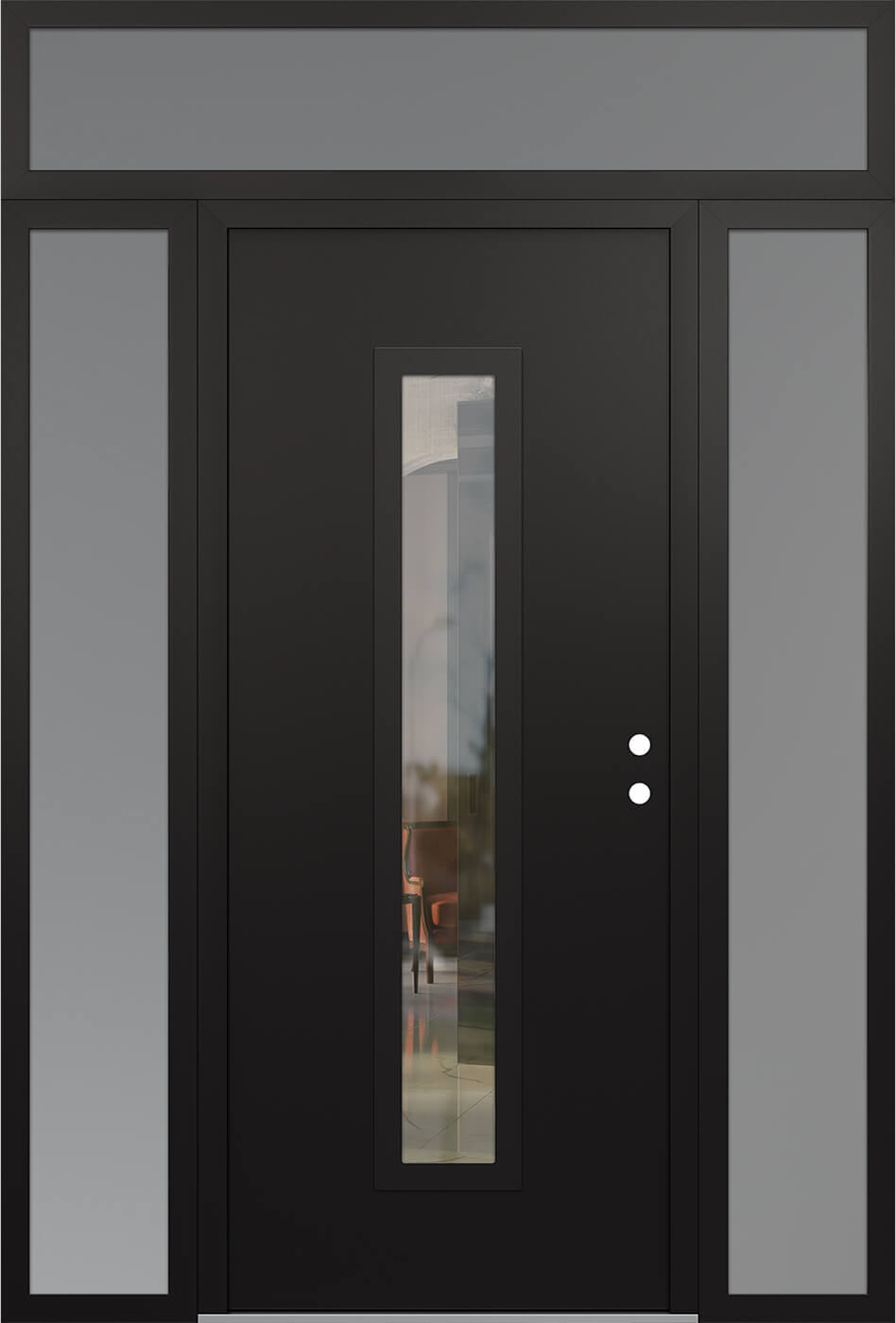 Modern Steel Front Door DIAMOND A11 68" X 96" BLACK/BLACK CLEAR GLASS PANEL BLACK LHI WITH 2 SIDELITES AND TRANSOM CLEAR GLASS
