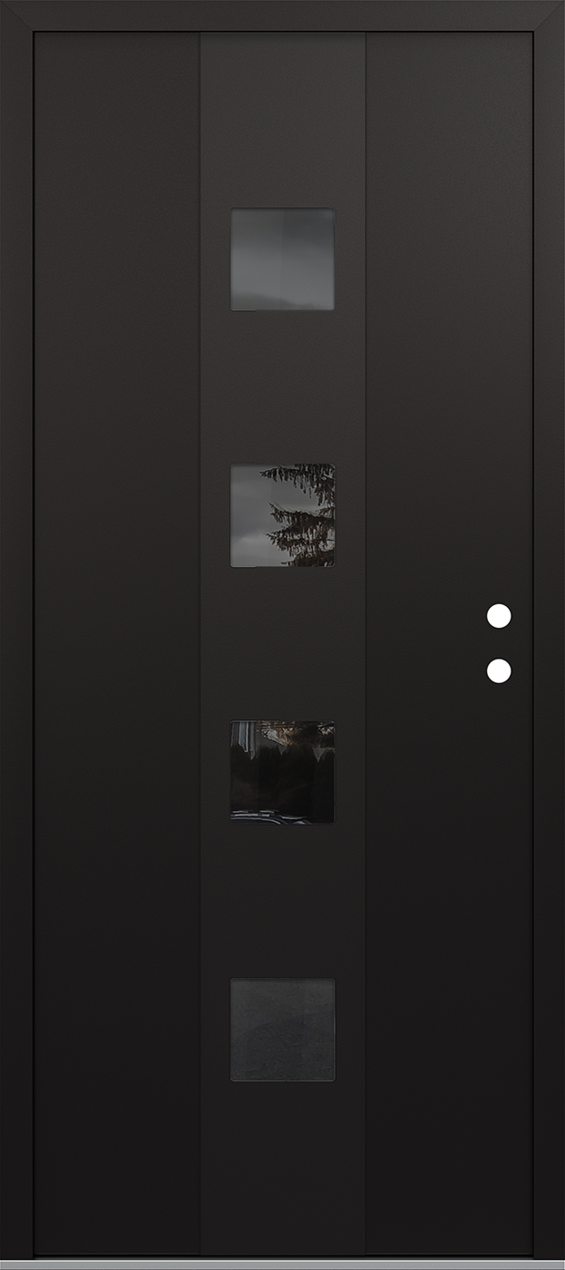 Modern Steel Front Door DIAMOND A12 36" X 80" BLACK/BLACK MIRRORED GLASS PANEL BLACK LHI