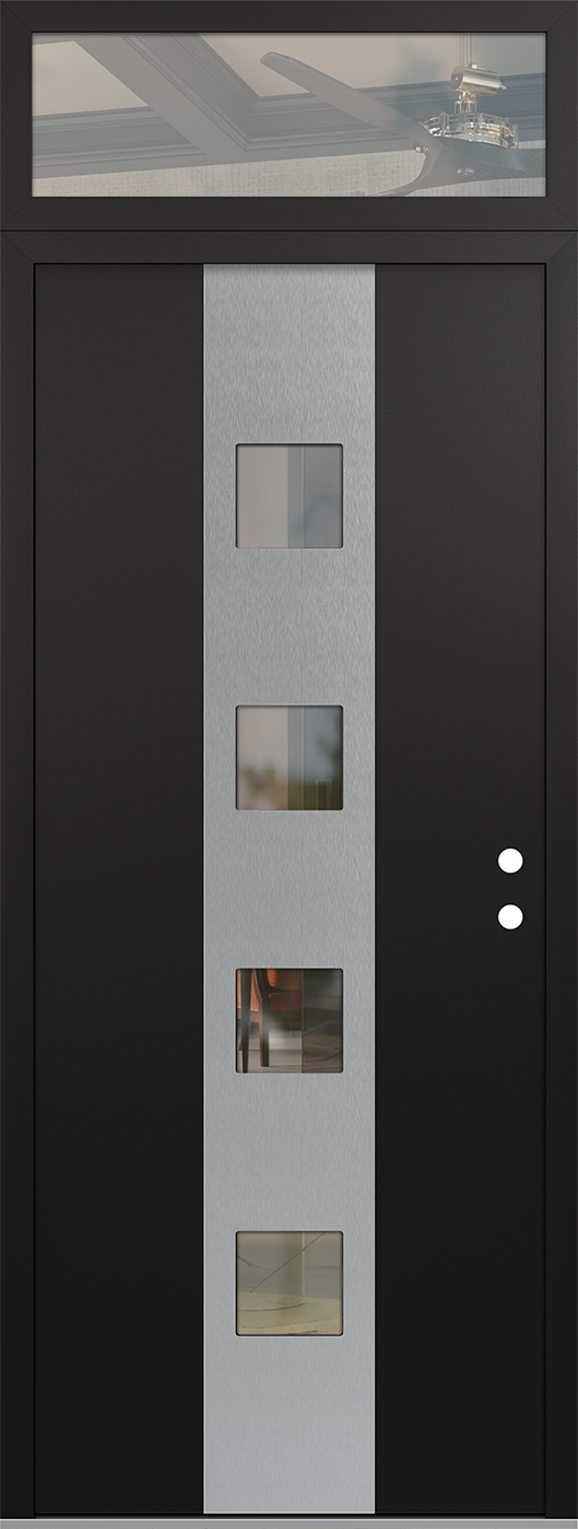 Modern Steel Front Door DIAMOND A12 36" X 96" BLACK/BLACK CLEAR GLASS PANEL STAINLESS STEEL LHI WITH TRANSOM CLEAR GLASS