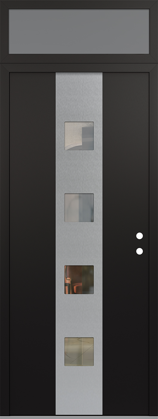 Modern Steel Front Door DIAMOND A12 36" X 96" BLACK/BLACK CLEAR GLASS PANEL STAINLESS STEEL LHI WITH TRANSOM FROSTED GLASS