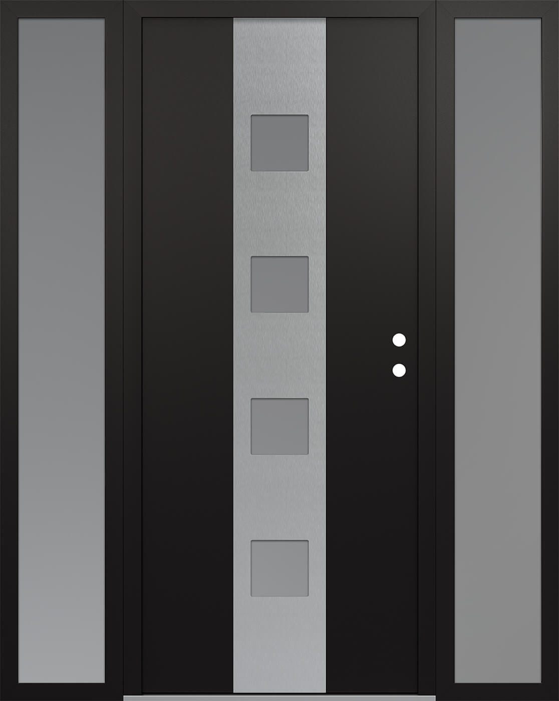 Modern Steel Front Door DIAMOND A12 68" X 80" BLACK/WHITE FROSTED GLASS PANEL STAINLESS STEEL LHI WITH 2 SIDELITES FROSTED GLASS