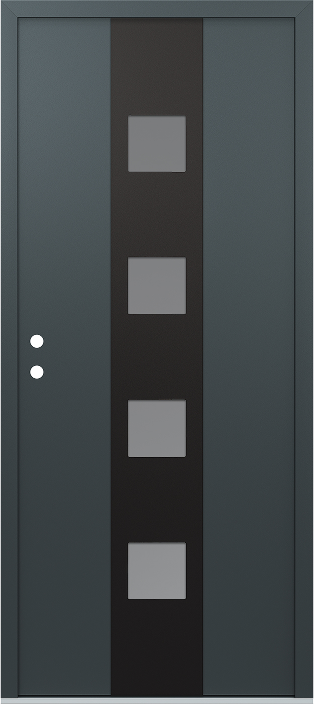 Modern Steel Front Door DIAMOND A12 36" X 80" ANTHRACITE/ANTHRACITE FROSTED GLASS PANEL BLACK RHI