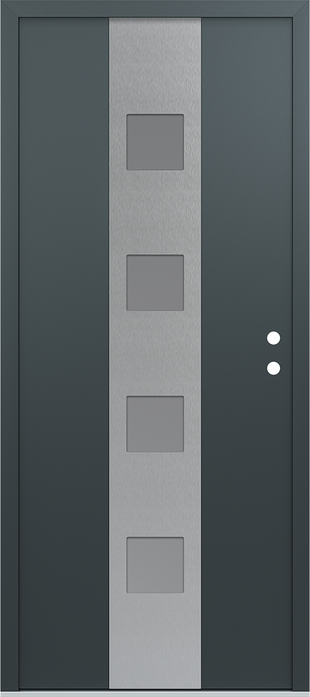Modern Steel Front Door DIAMOND A12 36" X 80" ANTHRACITE/ANTHRACITE FROSTED GLASS PANEL STAINLESS STEEL RHI
