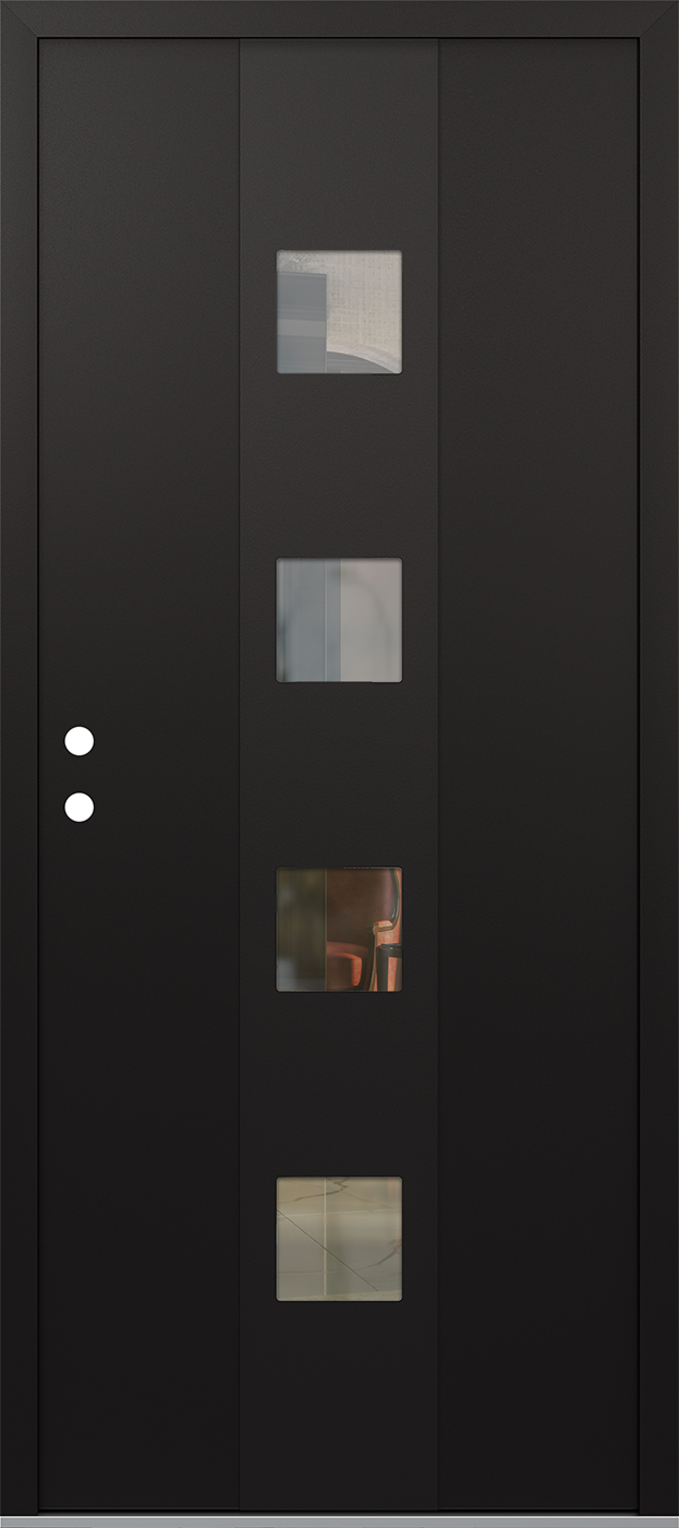 Modern Steel Front Door DIAMOND A12 36" X 80" BLACK/BLACK CLEAR GLASS PANEL BLACK RHI