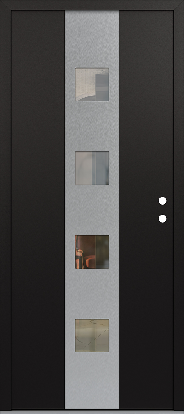 Modern Steel Front Door DIAMOND A12 36" X 80" BLACK/BLACK CLEAR GLASS PANEL STAINLESS STEEL LHI