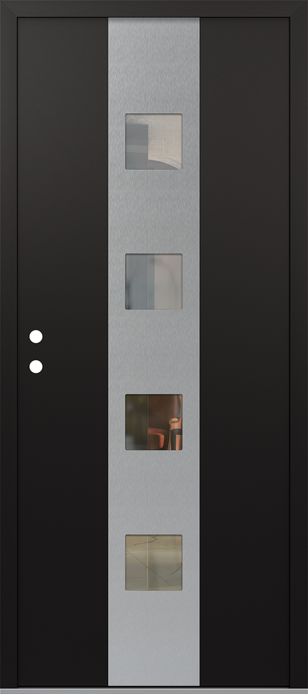 Modern Steel Front Door DIAMOND A12 36" X 80" BLACK/BLACK CLEAR GLASS PANEL STAINLESS STEEL RHI