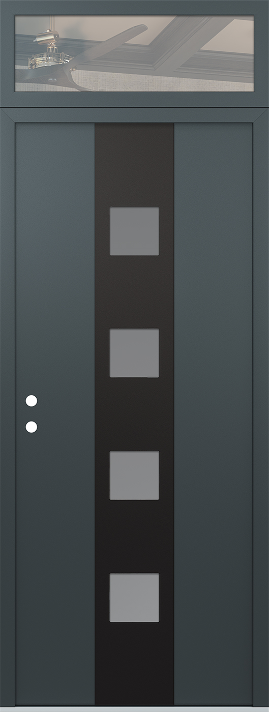 Modern Steel Front Door DIAMOND A12 36" X 96" ANTHRACITE/ANTHRACITE FROSTED GLASS PANEL BLACK RHI WITH TRANSOM FROSTED GLASS