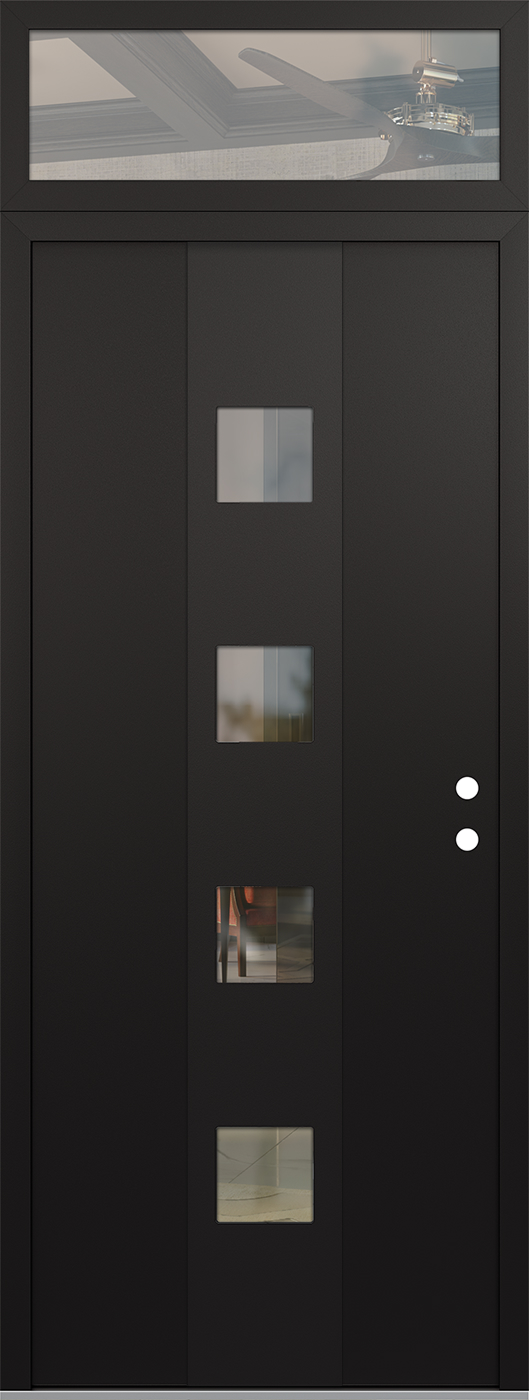 Modern Steel Front Door DIAMOND A12 36" X 96" BLACK/BLACK CLEAR GLASS PANEL BLACK LHI WITH TRANSOM CLEAR GLASS