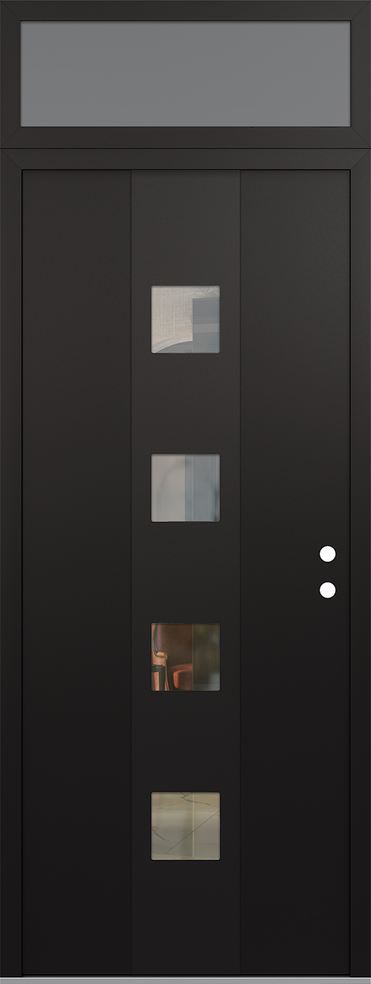 Modern Steel Front Door DIAMOND A12 36" X 96" BLACK/BLACK CLEAR GLASS PANEL BLACK LHI WITH TRANSOM FROSTED GLASS