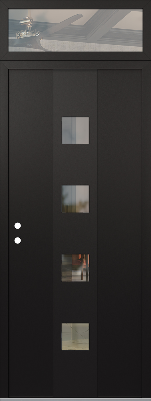 Modern Steel Front Door DIAMOND A12 36" X 96" BLACK/BLACK CLEAR GLASS PANEL BLACK RHI WITH TRANSOM CLEAR GLASS