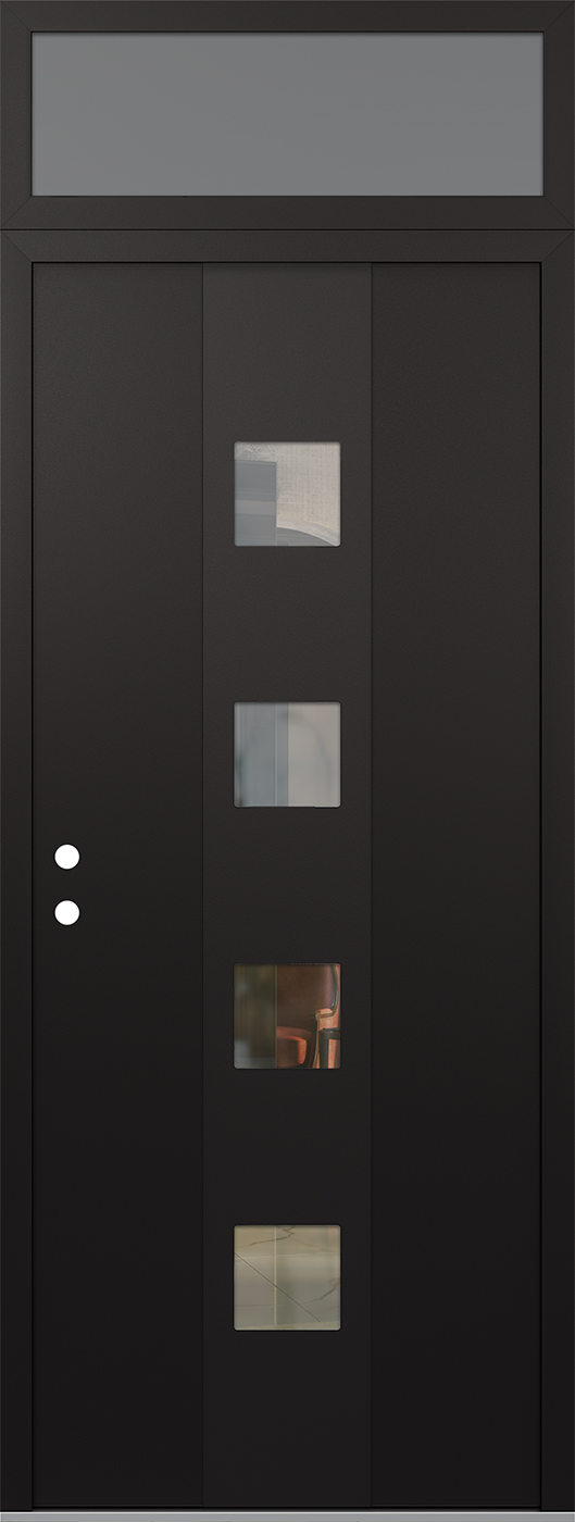 Modern Steel Front Door DIAMOND A12 36" X 96" BLACK/BLACK CLEAR GLASS PANEL BLACK RHI WITH TRANSOM FROSTED GLASS