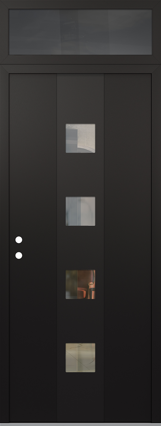 Modern Steel Front Door DIAMOND A12 36" X 96" BLACK/BLACK CLEAR GLASS PANEL BLACK RHI WITH TRANSOM MIRRORED GLASS