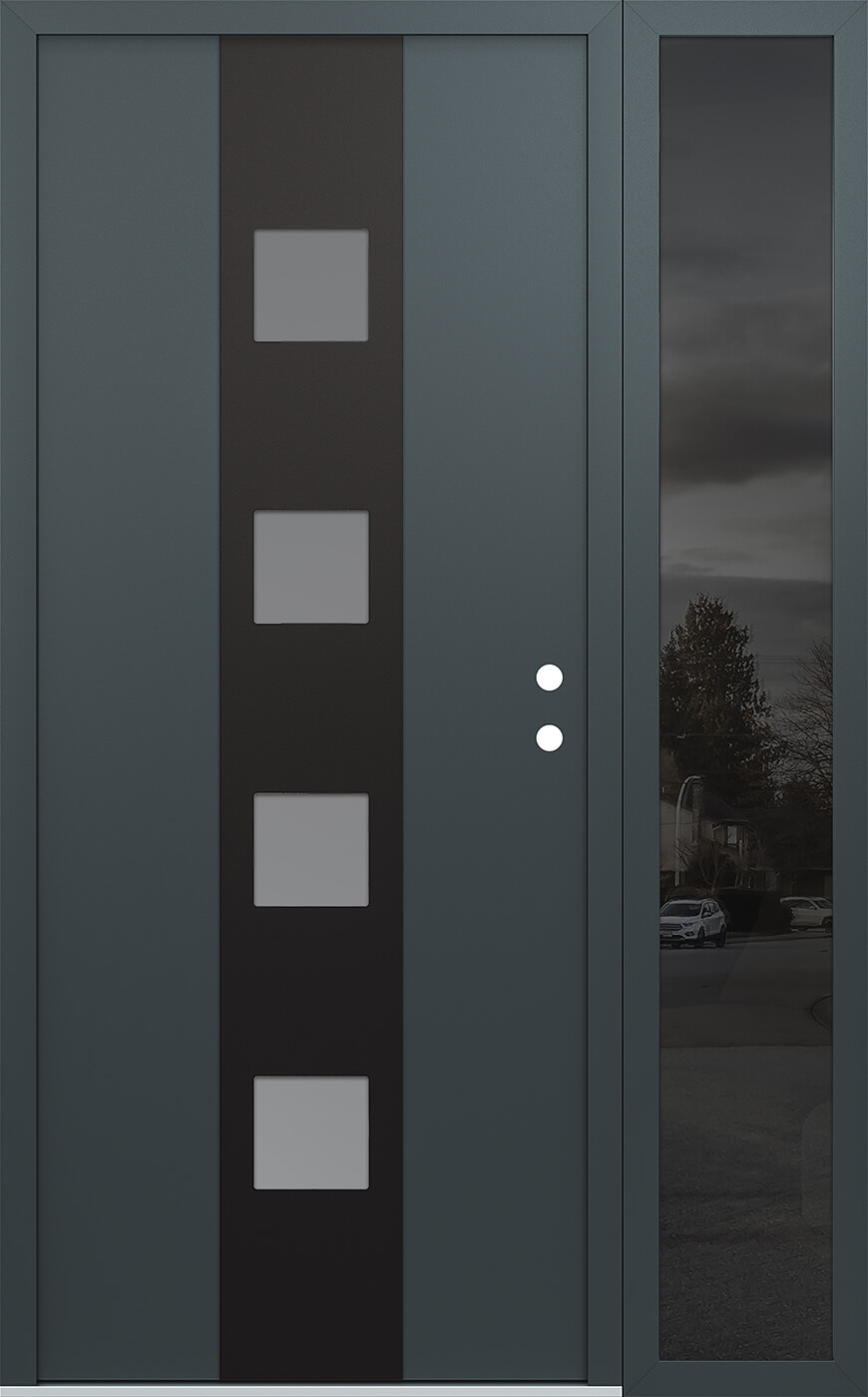 Modern Steel Front Door DIAMOND A12 48" X 80" ANTHRACITE/ANTHRACITE FROSTED GLASS PANEL BLACK LHI WITH SIDELITE CLEAR GLASS