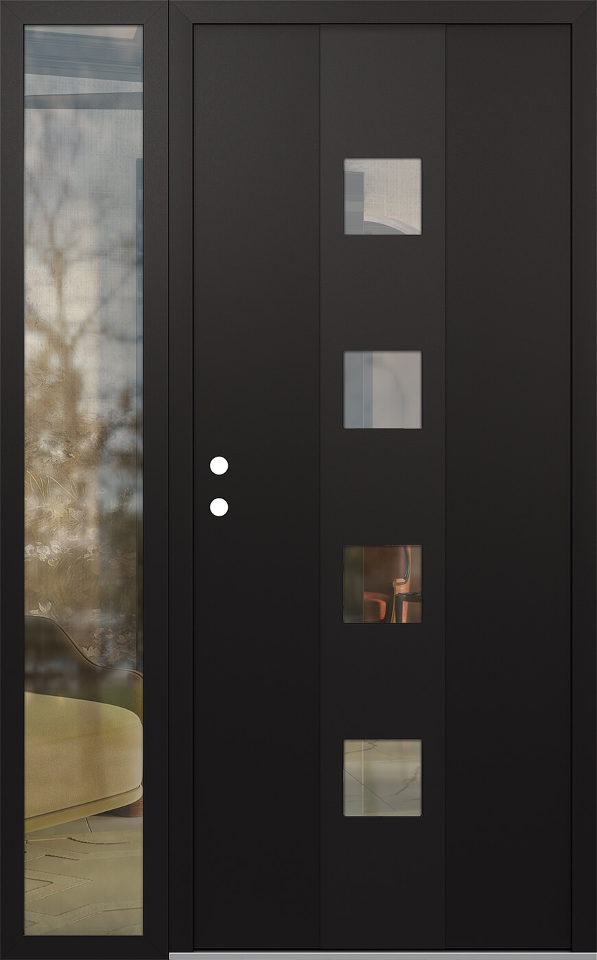 Modern Steel Front Door DIAMOND A12 48" X 80" BLACK/BLACK CLEAR GLASS PANEL BLACK RHI WITH SIDELITE CLEAR GLASS