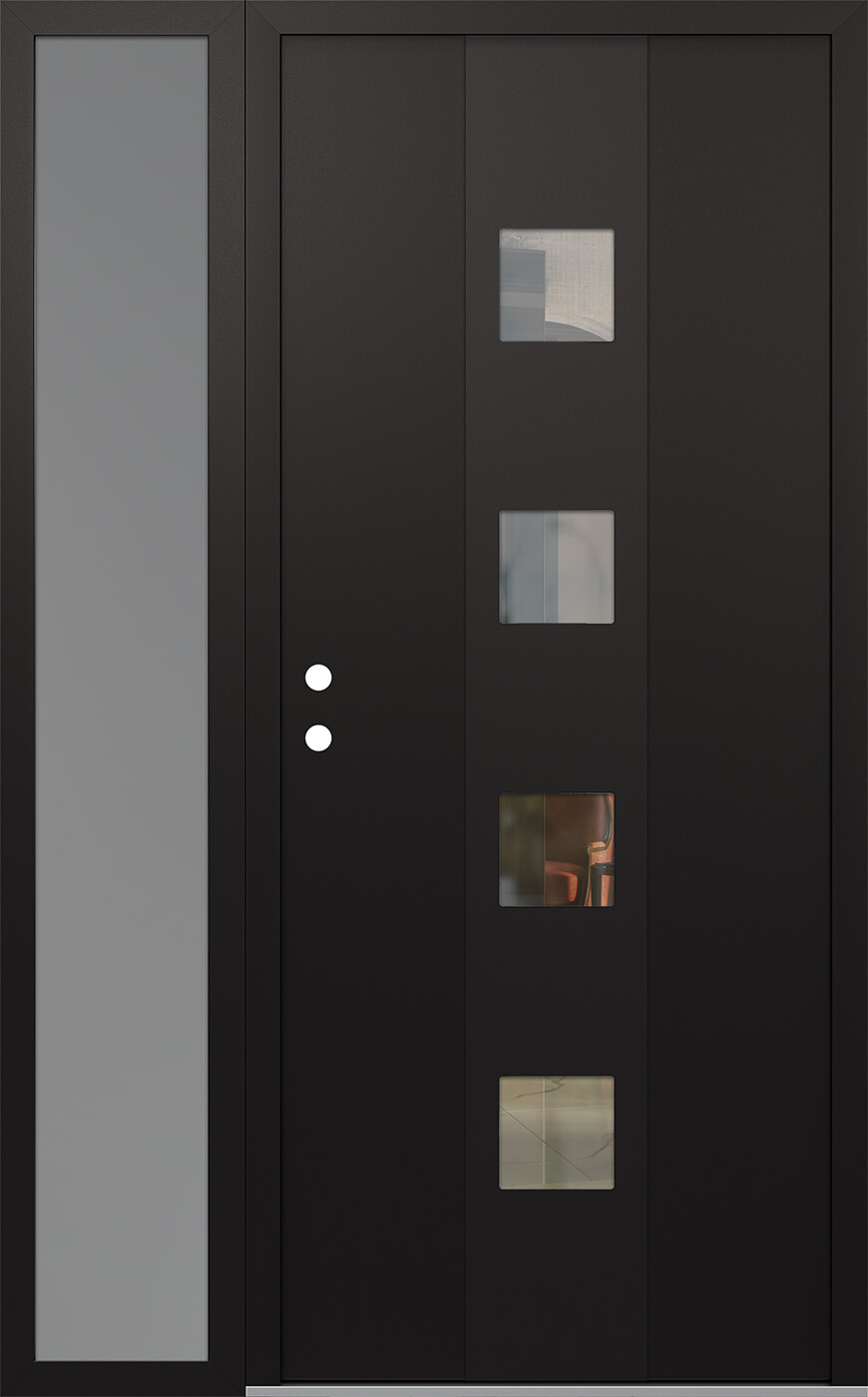 Modern Steel Front Door DIAMOND A12 50" X 80" BLACK/BLACK CLEAR GLASS PANEL BLACK RHI WITH SIDELITE FROSTED GLASS