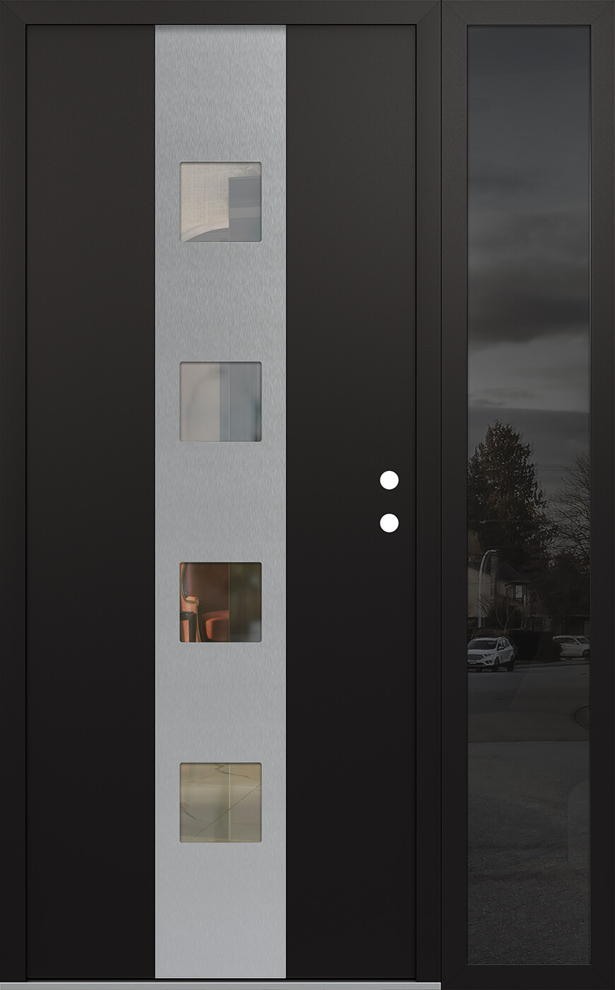 Modern Steel Front Door DIAMOND A12 50" X 80" BLACK/BLACK CLEAR GLASS PANEL STAINLESS STEEL LHI WITH SIDELITE FROSTED GLASS