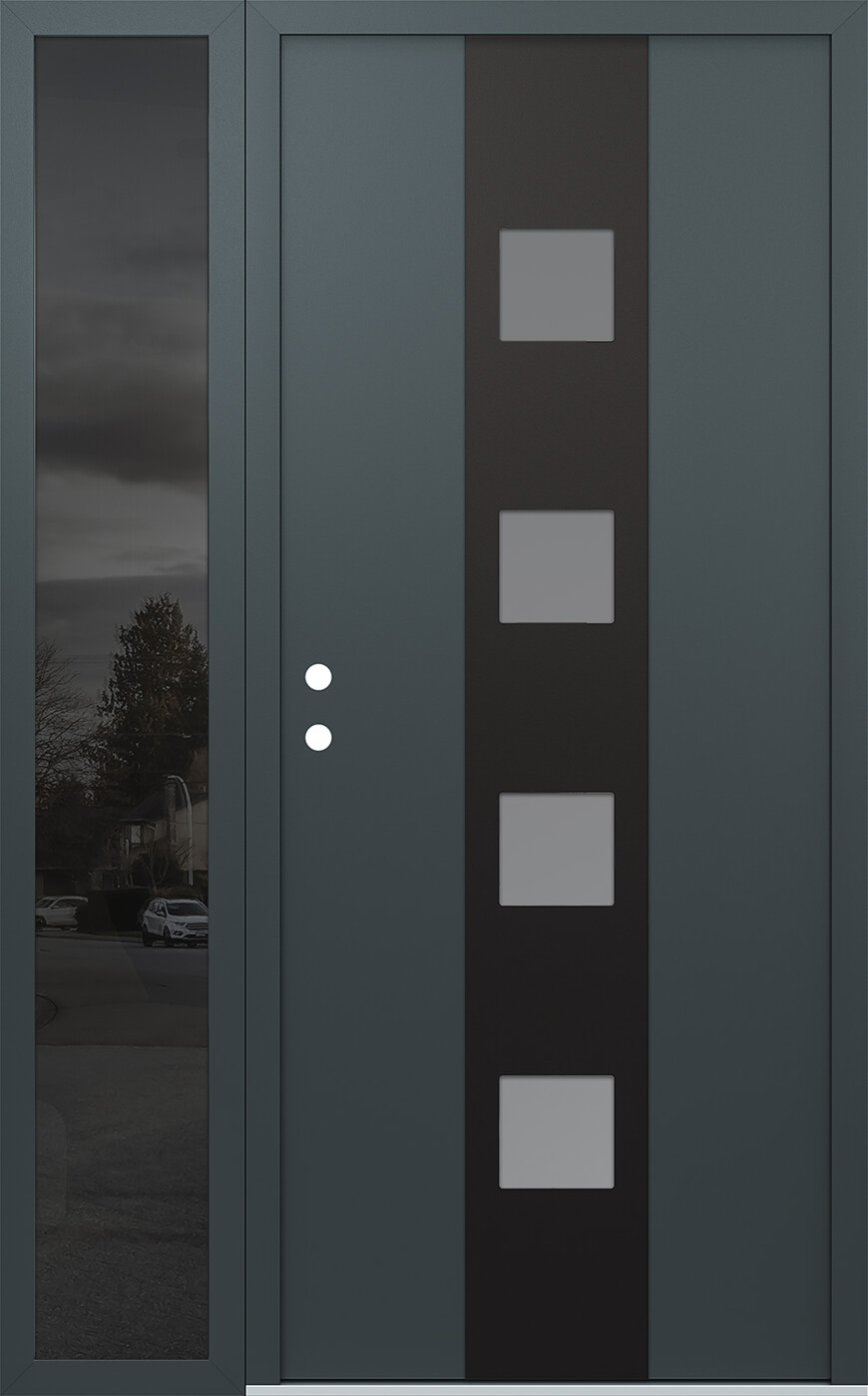 Modern Steel Front Door DIAMOND A12 52" X 80" ANTHRACITE/ANTHRACITE FROSTED GLASS PANEL BLACK RHI WITH SIDELITE FROSTED GLASS