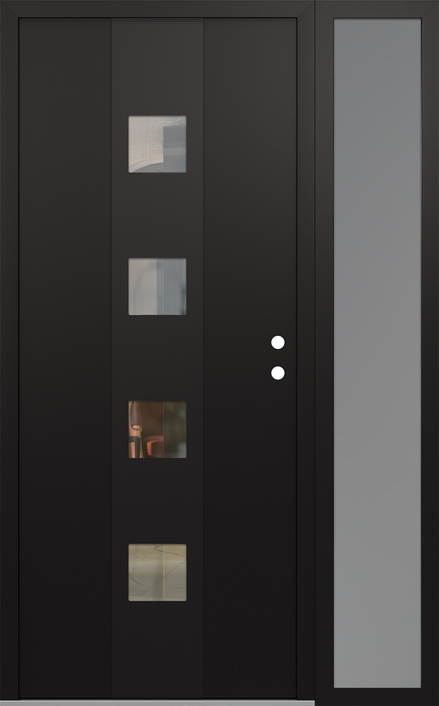 Modern Steel Front Door DIAMOND A12 52" X 80" BLACK/BLACK CLEAR GLASS PANEL BLACK LHI WITH SIDELITE FROSTED GLASS
