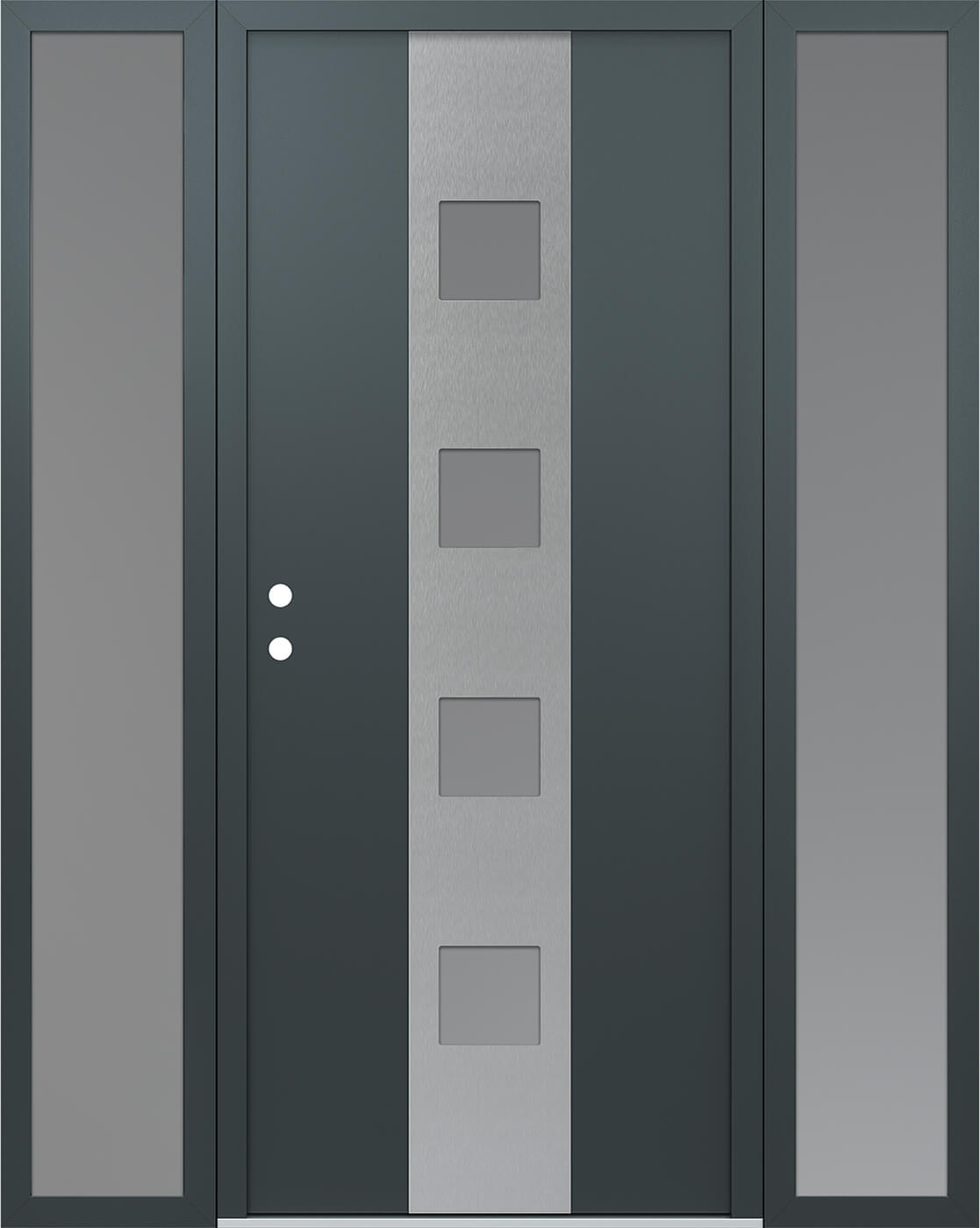 Modern Steel Front Door DIAMOND A12 60" X 80" ANTHRACITE/ANTHRACITE FROSTED GLASS PANEL STAINLESS STEEL LHI WITH 2 SIDELITES MIRRORED GLASS