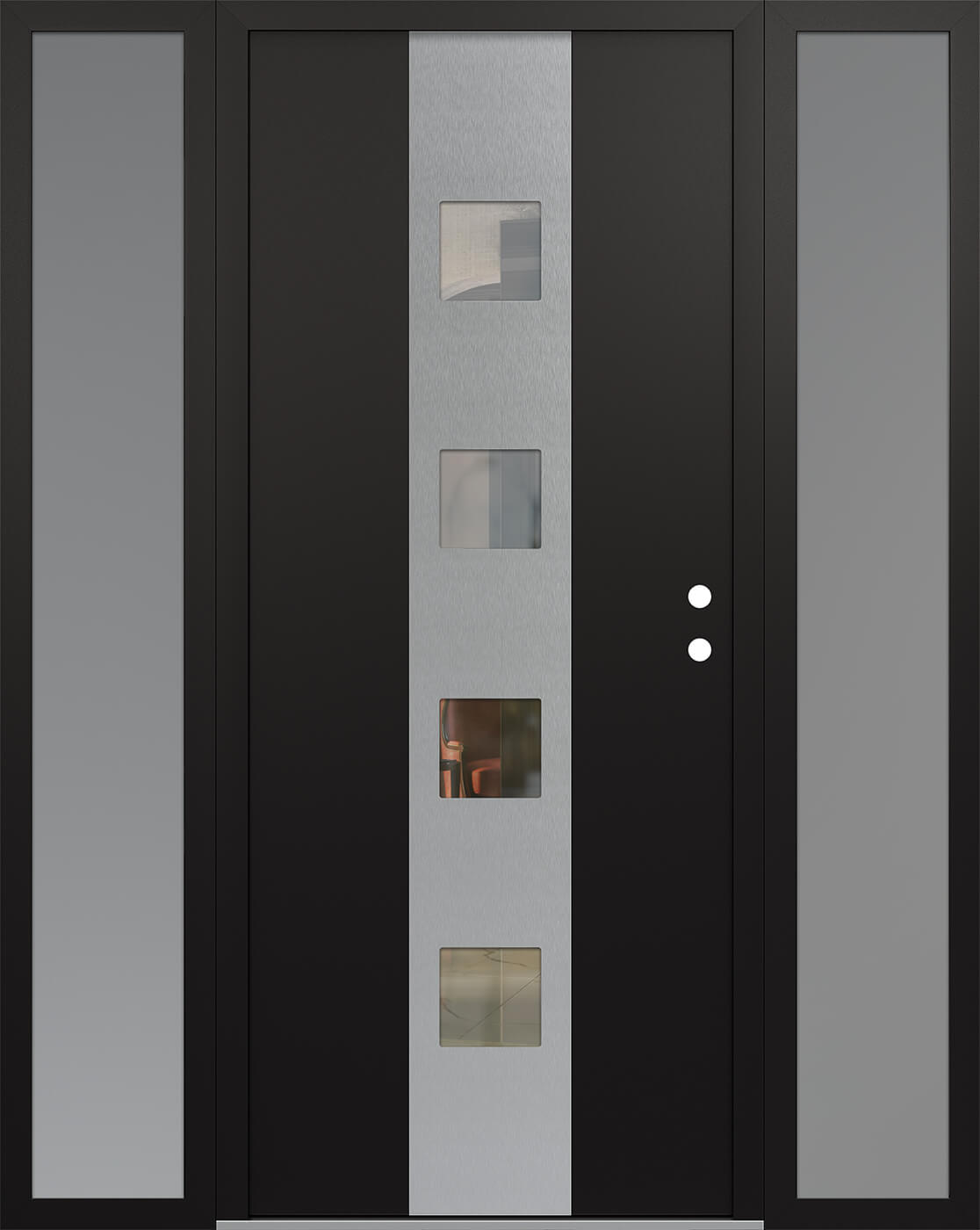 Modern Steel Front Door DIAMOND A12 60" X 80" BLACK/BLACK CLEAR GLASS PANEL STAINLESS STEEL LHI WITH 2 SIDELITES MIRRORED GLASS